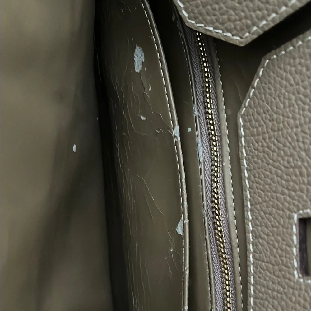New Taupe Leather Tote Bag with Gold Hardware - Picture 2 of 3
